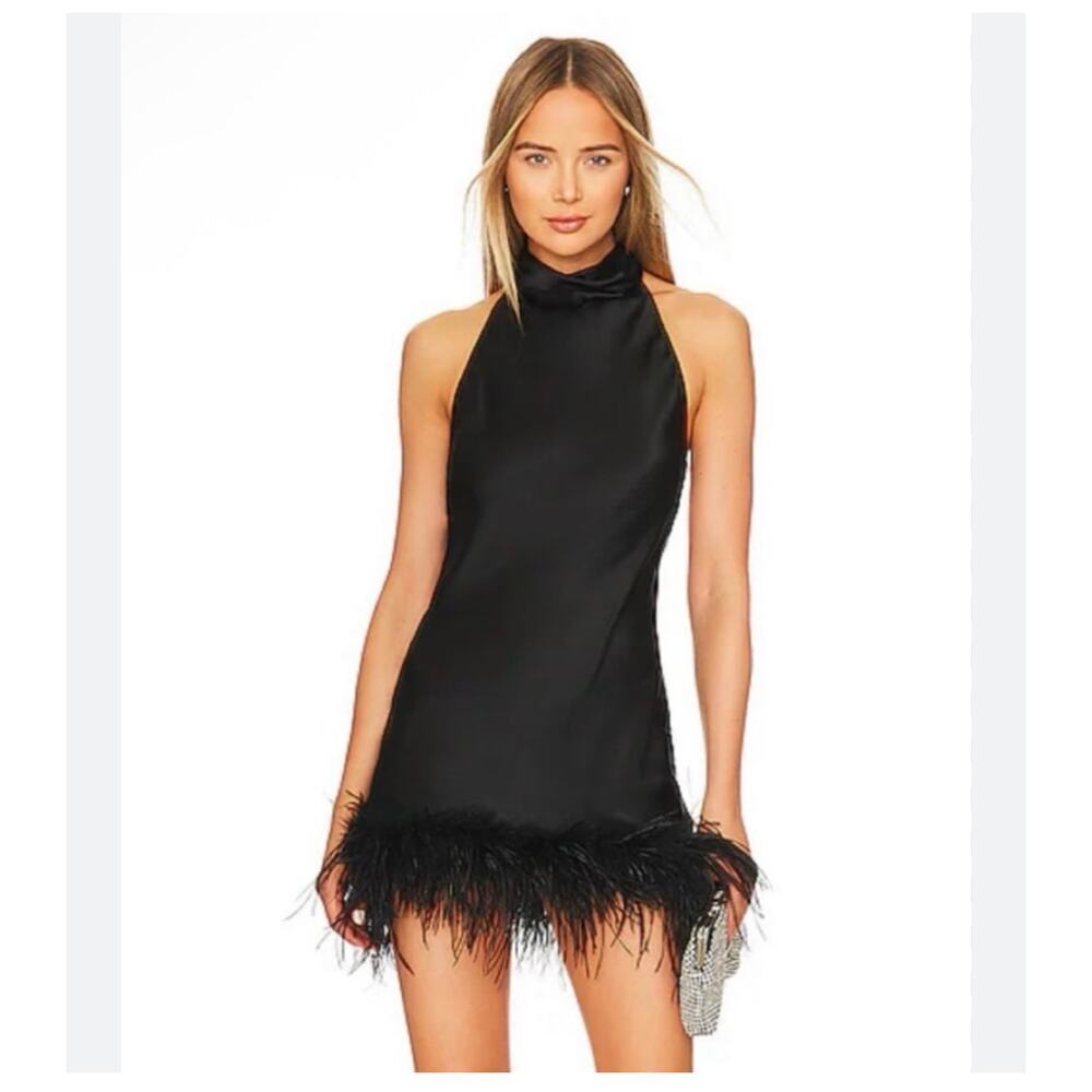 Amanda Uprichard Lunaria Silk Dress Halter Neck Sleeveless In Black Size L NWOT